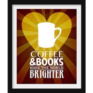Coffee & Books Art Print, Kitchen Cafe Decor, Introvert Bookworm Gift, Text Poster for Home Library