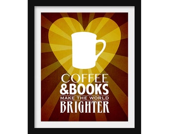 Coffee and Books Art Print, Home Library Cafe Decor