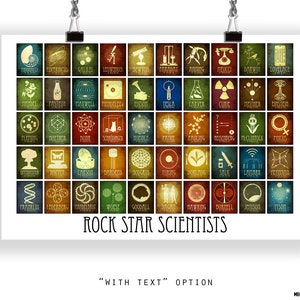 50 Rock Star Scientists in History Art Print, Science Classroom Poster for School, Educational and Inspiring Artwork image 2