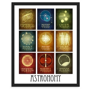 Astronomy Art Print with Nine Famous Figures from History, Teacher Gift or Science Decor for STEM Classroom