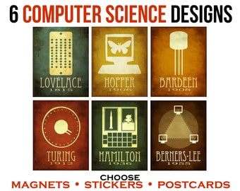 Famous Computer Scientists, Stickers, Postcards, or Magnets - Set of 6