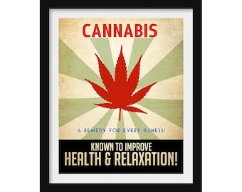 Cannabis Art Print, Medical Marijuana Illustration, Stoner Gift, Pot Head 420 Gift, Funny Weed Propaganda Poster