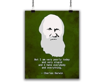 Charles Darwin Grumpy Quote Art Print, Minimalist Science Gift