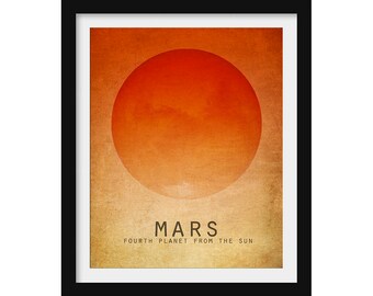 Mars Art Print, The Red Planet in the Solar System, Outer Space Artwork for Astronomy Bedroom or Science Teacher