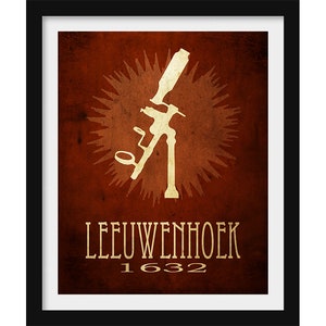Leeuwenhoek Microbiology Art Print, Science Decor, Microscope Bacteria Illustration, Biology Classroom Poster