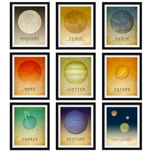 9 Planets in the Solar System Art Print Set, Outer Space Artwork for Nursery, Astronomy Classroom Decor image 1