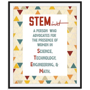 STEMinist Art Print, Inspire Girls in STEM, Science Teacher Gift or Classroom Poster, Women&#39;s Equality Feminist Wall Art
