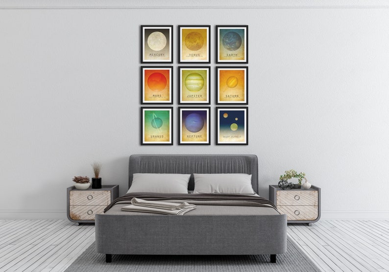 9 Planets in the Solar System Art Print Set, Outer Space Artwork for Nursery, Astronomy Classroom Decor image 2