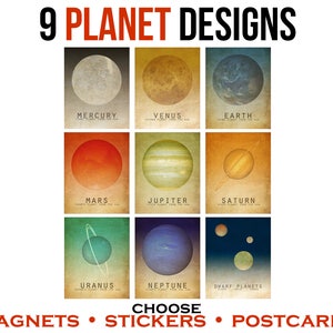 Space Stickers Solar System Fridge Magnets Laptop Decals Sticker Pack Astronomy Space Gift Planets Set of Postcards Magnet Set Fridge Decal