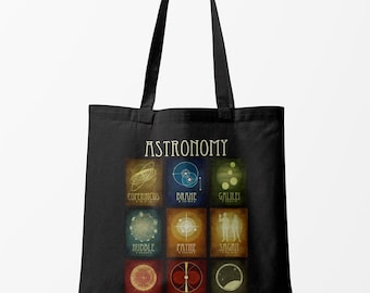 Astronomy Tote Bag, Reusable Cotton Shoulder Bag, Gift for Astronomy Student or Science Taecher, Environmentally Friendly