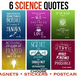Science Quote Stickers, Inspirational Women in Science Gift, Laptop Stickers, Motivational Postcards, Nerd Fridge Magnets, Geek Stationary