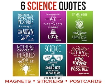Science Quote Stickers, Inspirational Women in Science Gift, Laptop Stickers, Motivational Postcards, Nerd Fridge Magnets, Geek Stationary