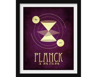 Max Planck Art Print, Quantum Theory Scientific Illustration, Minimalist Steampunk Science Decor for Classroom or Conference Room