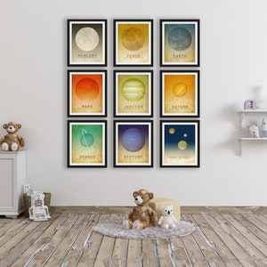 9 Planets in the Solar System Art Print Set, Outer Space Artwork for Nursery, Astronomy Classroom Decor image 3