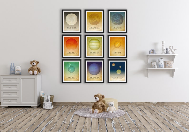 9 Planets in the Solar System Art Print Set, Outer Space Artwork for Nursery, Astronomy Classroom Decor image 3