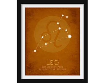Leo Zodiac Constellation Art Print, Astronomy and Astrology Gift