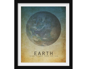 Planet Earth Art Print, Solar System Wall Art for Kid's Space Room or Nursery, Third Planet from Sun
