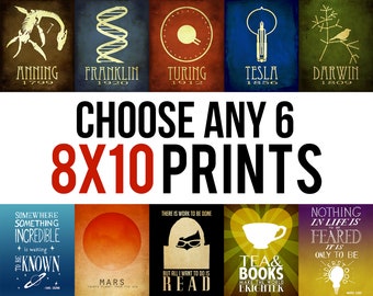 8x10 Art Print Set - Personalized Gift Geek STEM Gift Science Posters Inspirational Quotes Book Lover Gift Science Teacher Gift Planet Print