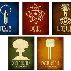 5x7 Steampunk Science Art Print - Original 5 Rock Star Scientist Designs Physics Diagram Educational Poster