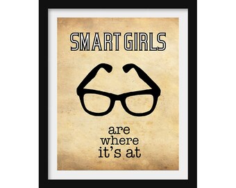 Smart Girls Art Print, Books Lovers Gift, Feminist Wall Art for Inspiring Girls