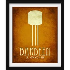 John Bardeen Transistor Art Print, Gift for Engineer or Inventor Decor, Steampunk Science Poster for Physics Classroom