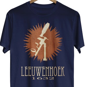 Koszulka z mikrobiologią Leeuwenhoek, koszulka z nauką o mikroskopie i bakteriach, prezent dla mikrobiologa