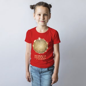 May include: A red t-shirt with a gold graphic of a galaxy and the text "HUBBLE 1990".
