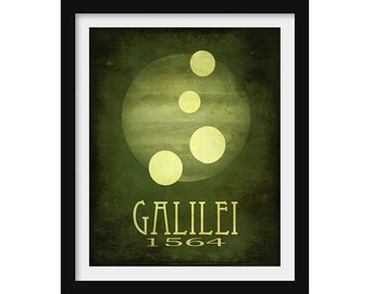 Galileo Astronomy Art Print, Jupiters Moons Space Decor, Astrophysics Gift