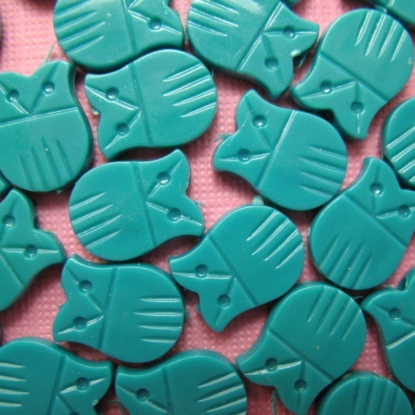 24 Vintage TURQUOISE  Plastic Owl Beads 