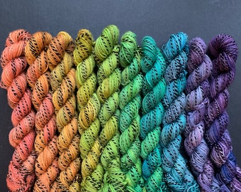 Warm rainbow - 200g mini skein set of gradient hand dyed sock yarn 4ply 75/25 superwash Merino wool and nylon, rainbow gradient zebra yarn