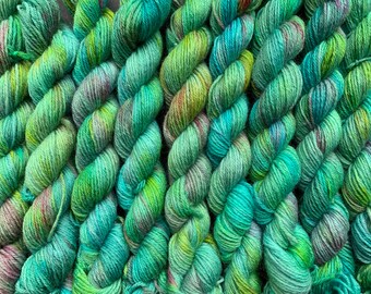 Summer Storms - 4ply fingering yarn - 100% NON-SUPERWASH Peruvian highland wool -  20g mini skein - green, turquoise, pink, yellow