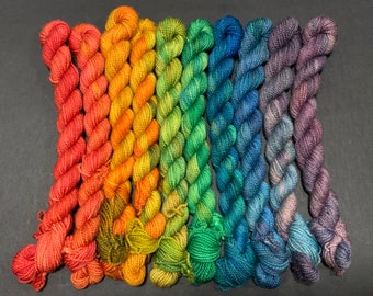 Warm Rainbow - 100g Mini micro skein set of gradient hand dyed sock yarn 4ply 75/25 superwash Merino wool rainbow gradient sock yarn