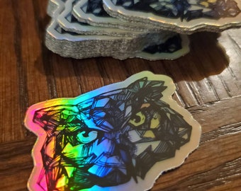 Pegatina holográfica de búho cornudo: vinilo brillante
