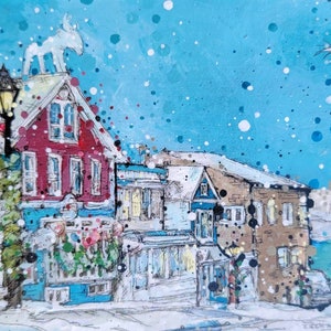 Bar Harbor Winter Print: Maine Main Street, Acadia National Park
