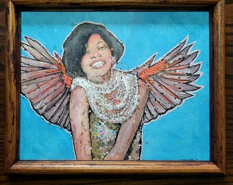 Diana Roas Fairy original framed acrylic painting cardinal wings