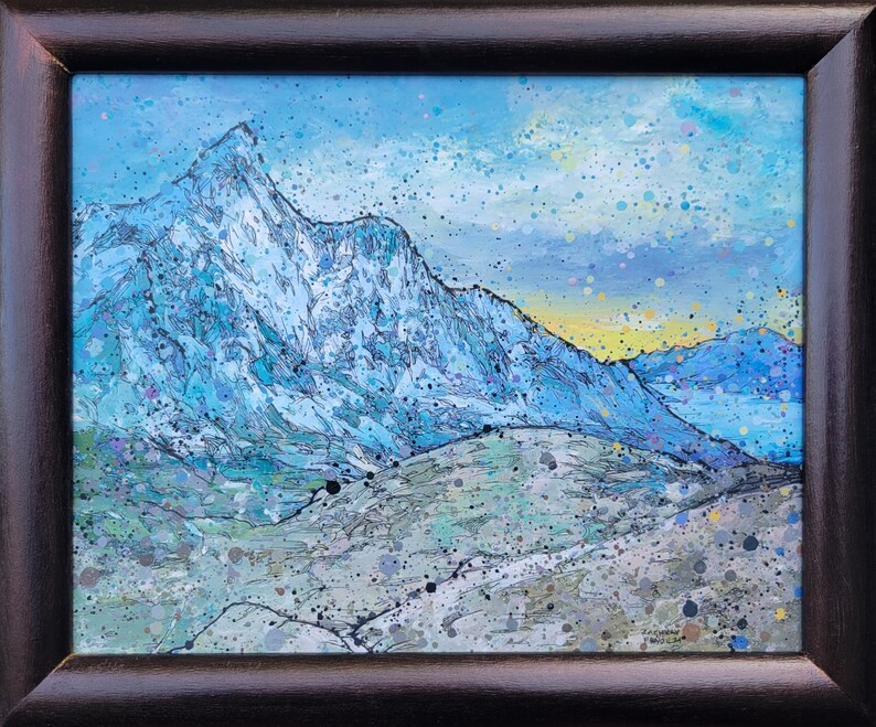 Peinture acrylique de montagne encadrée Népal Chhukung Ri Nature Landscape avantages ROMP image 2