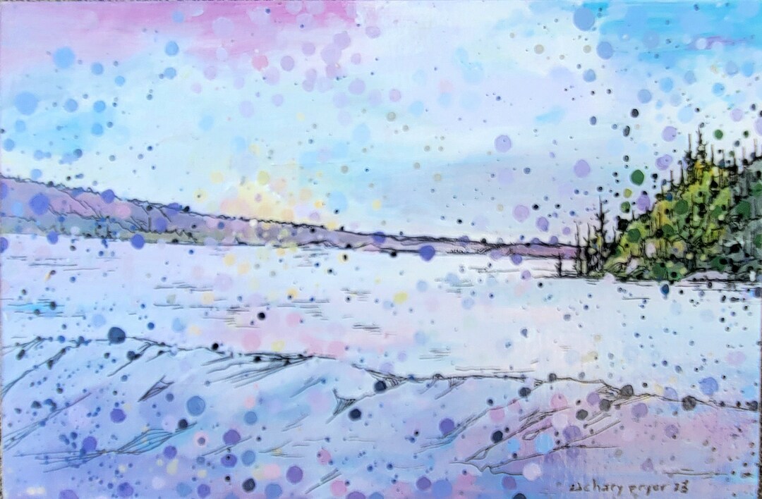 Sunset on Frozen Clayton Lake Northern Maine Local Landmark LANDSCAPE Limited Matted Print