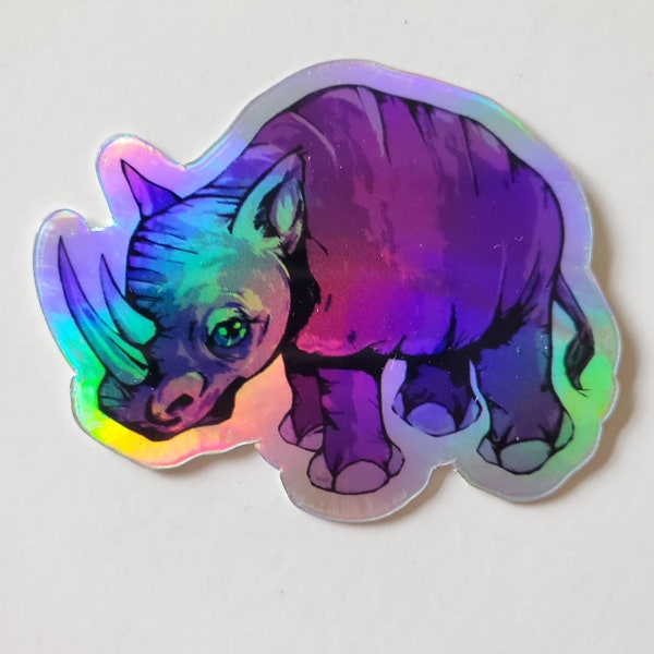 Holographic Purple Rhinoceros Vinyl Sticker - Glossy Finish