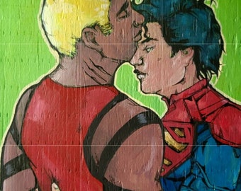 Tender Moments - Gay Comic Book Romance limited matted giclee print - Superboy and Aqualad