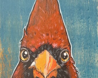Cardinal Close Up Giclee Print: Teal and Red Bird Wall Art (8x10 Unmatted)