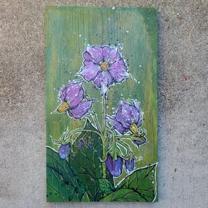 Potato Blossom Acrylic Botanical Art - painting on wood - Wall Art Home Decor