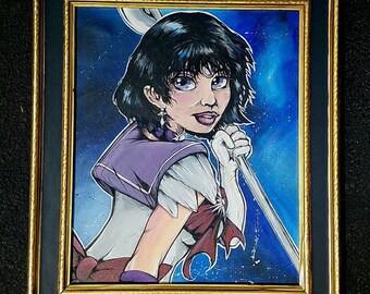 Sailor Saturn - Large original anime inspired Framed acrylic painting on 20x26 canvas