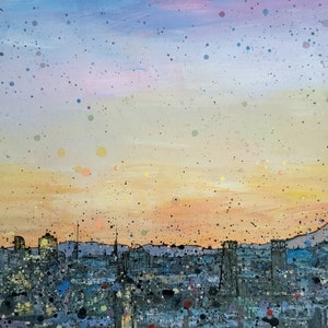 Sundown in Stumptown Portland Oregon Cityscape Original Matted Giclee print