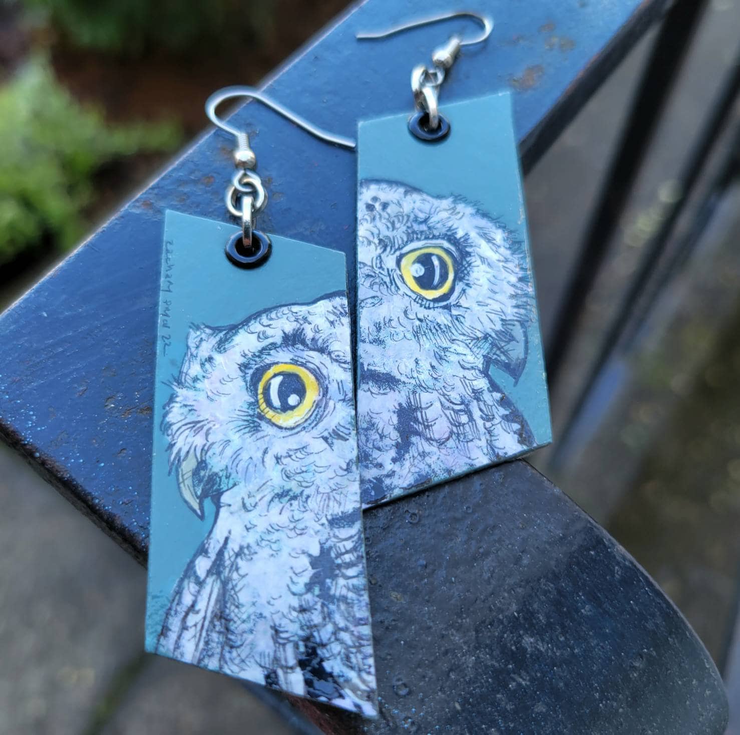 Hand-Painted Horned Owl Earrings &ndash; Lightweight Acrylic Charms