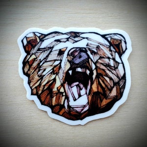 Graphic Grizzly Bear Vinyl Sticker - Matte Finish