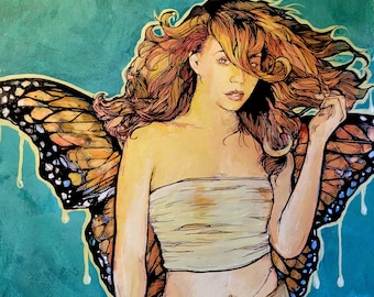 FAIRY Butterfly Mariah Carey - limited extra glossy print on wood - Monarch Wings