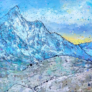Peinture acrylique de montagne encadrée Népal Chhukung Ri Nature Landscape avantages ROMP image 3