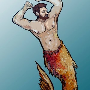Sexy Gay Mermaid - originele op stripboeken geïnspireerde beperkte gematteerde gicleeprint