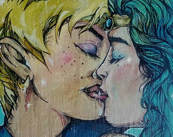 Sailor Uranus and Neptune - the Lovers original Sailor Moon anime inspired limited matted giclee print