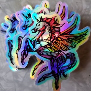 Holographic Unicorn Pegasus Vinyl Sticker - Glossy Finish